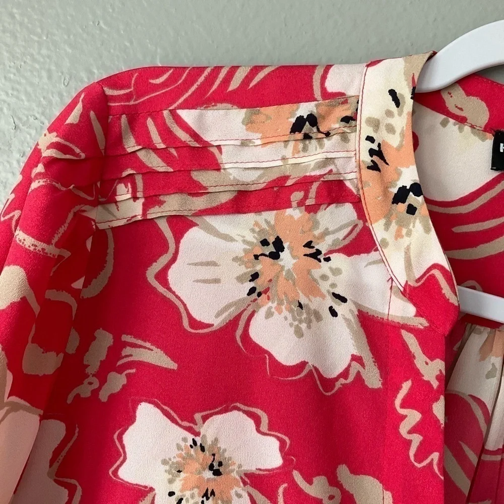 Karl Lagerfeld Blouse coral with floral print long sleeve size Large T177